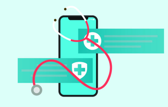 telemedicine illustration of a phone and stethoscopes